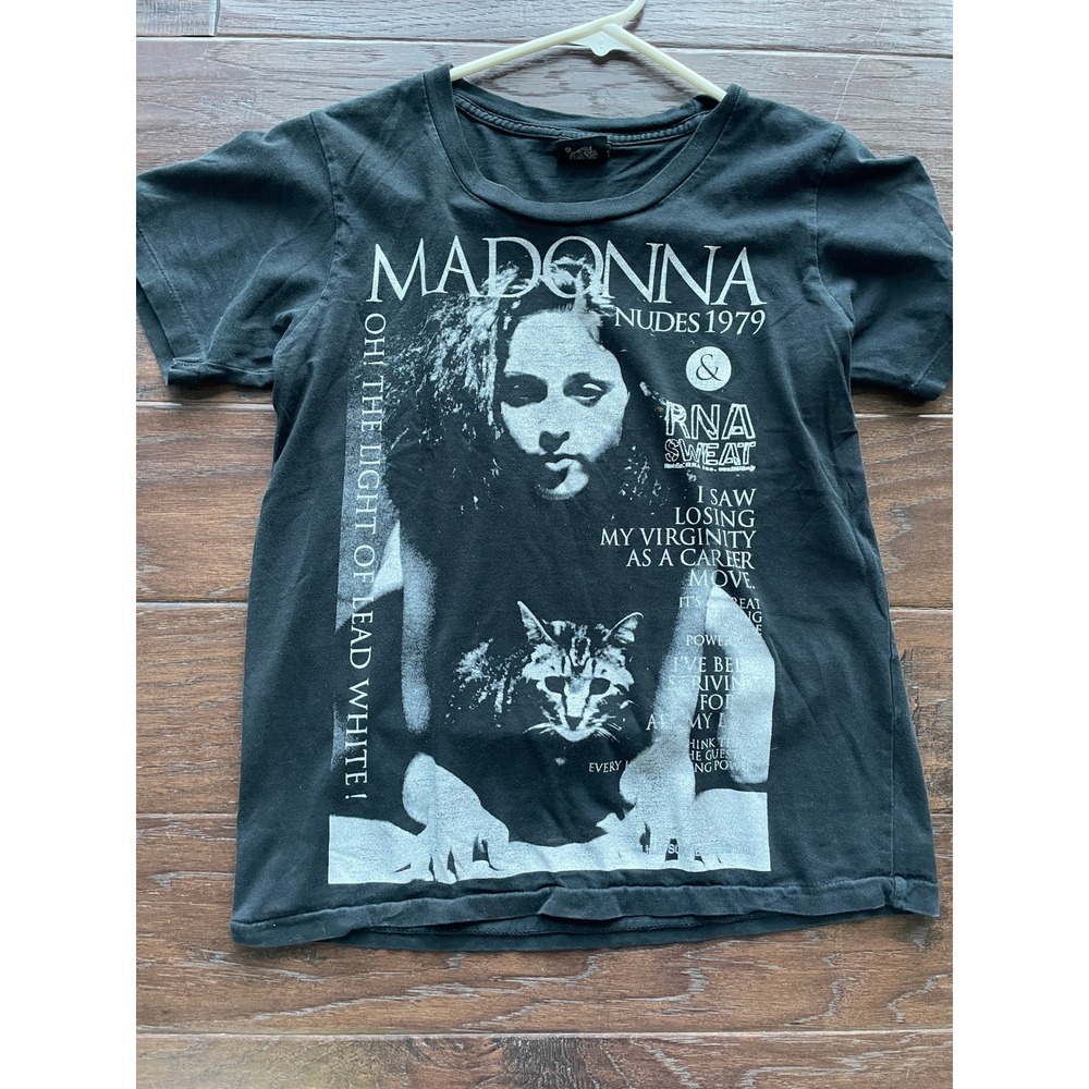 Madonna RNA Sweat Graphic T-Shirt Black Short Sleeve Double Sided Tee Size S